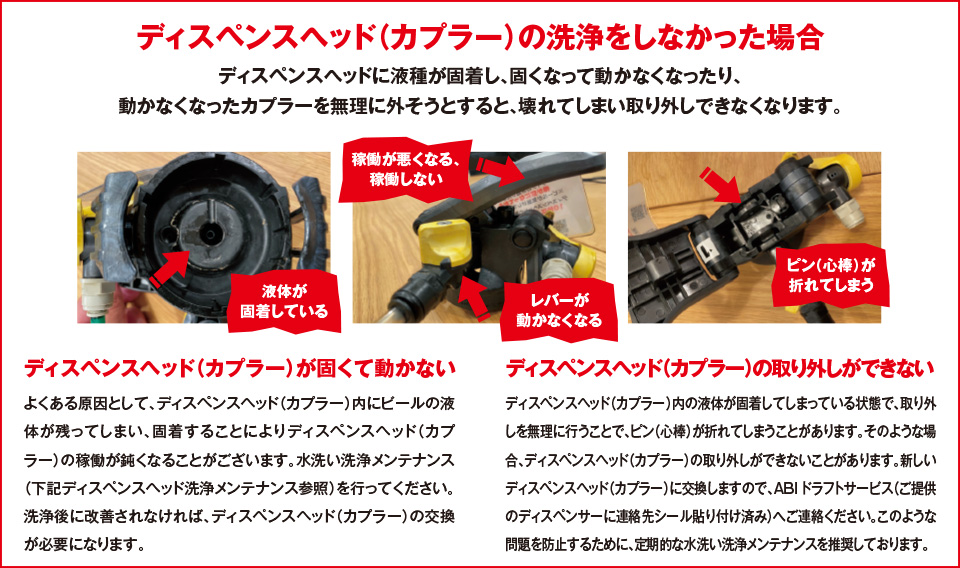 ディスペンスヘッド(カプラー)の洗浄をしなかった場合